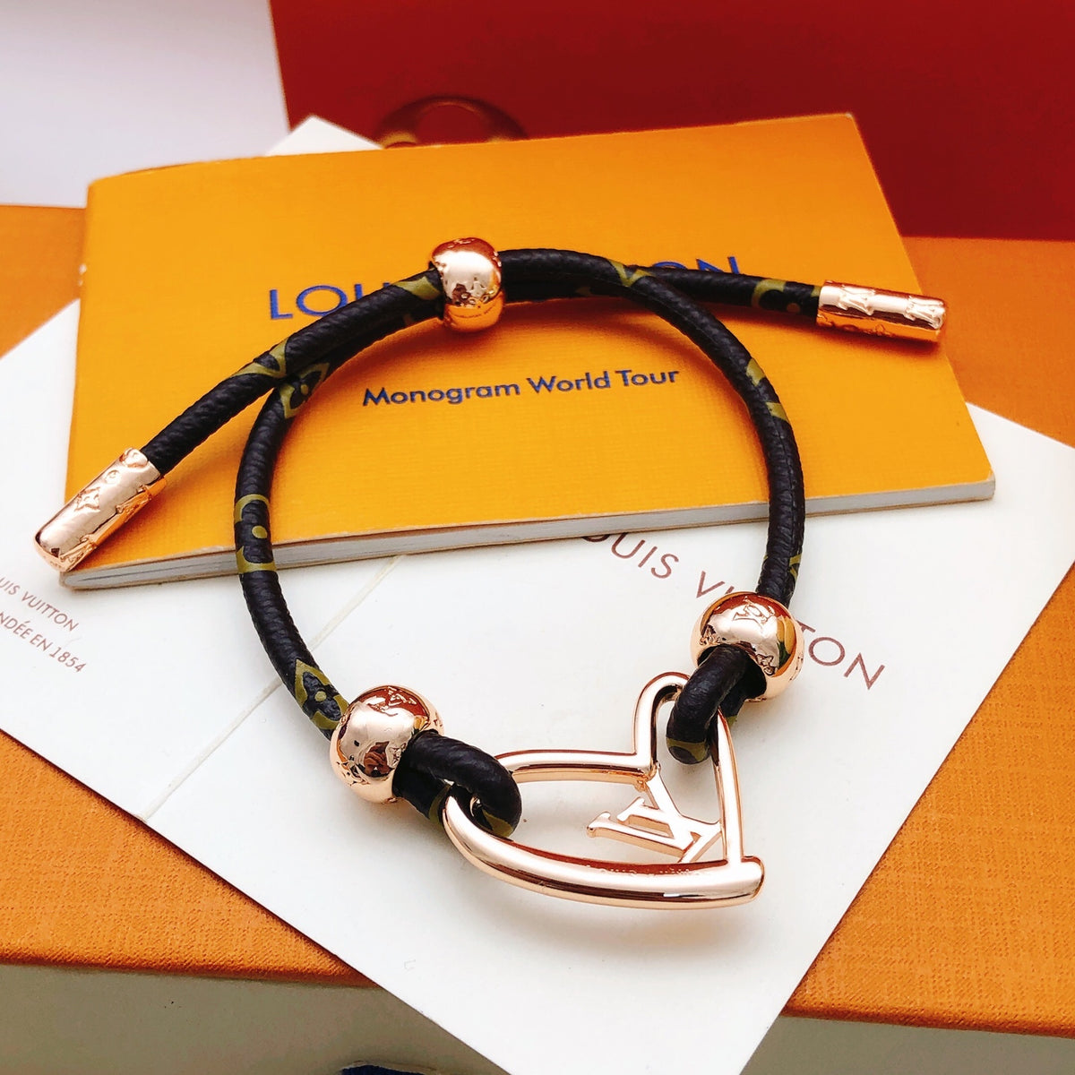 rose gold brass heart Bracelet for women - alternate angle view 3