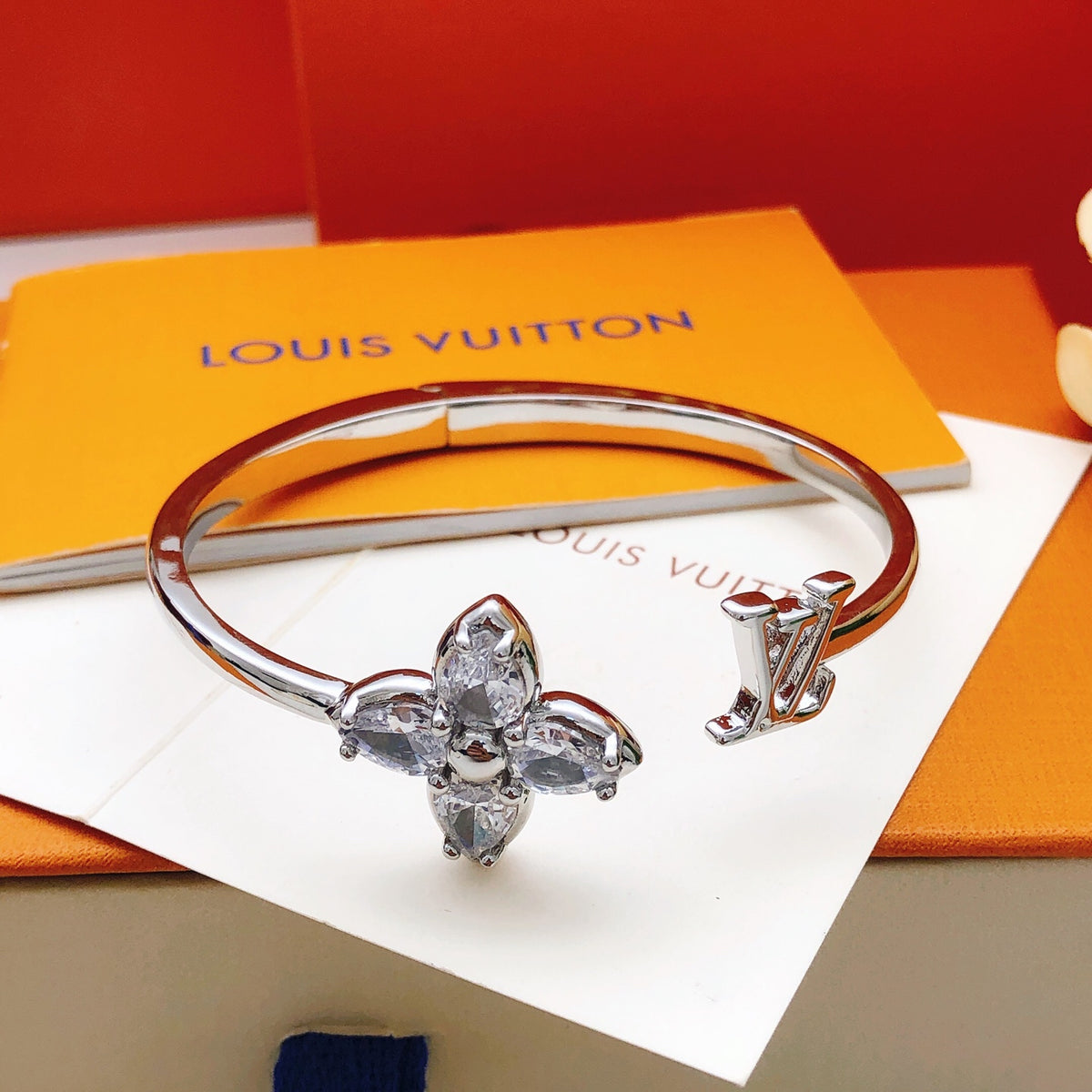 yellow brass crystal inlaid Bangle for women - alternate angle view 2