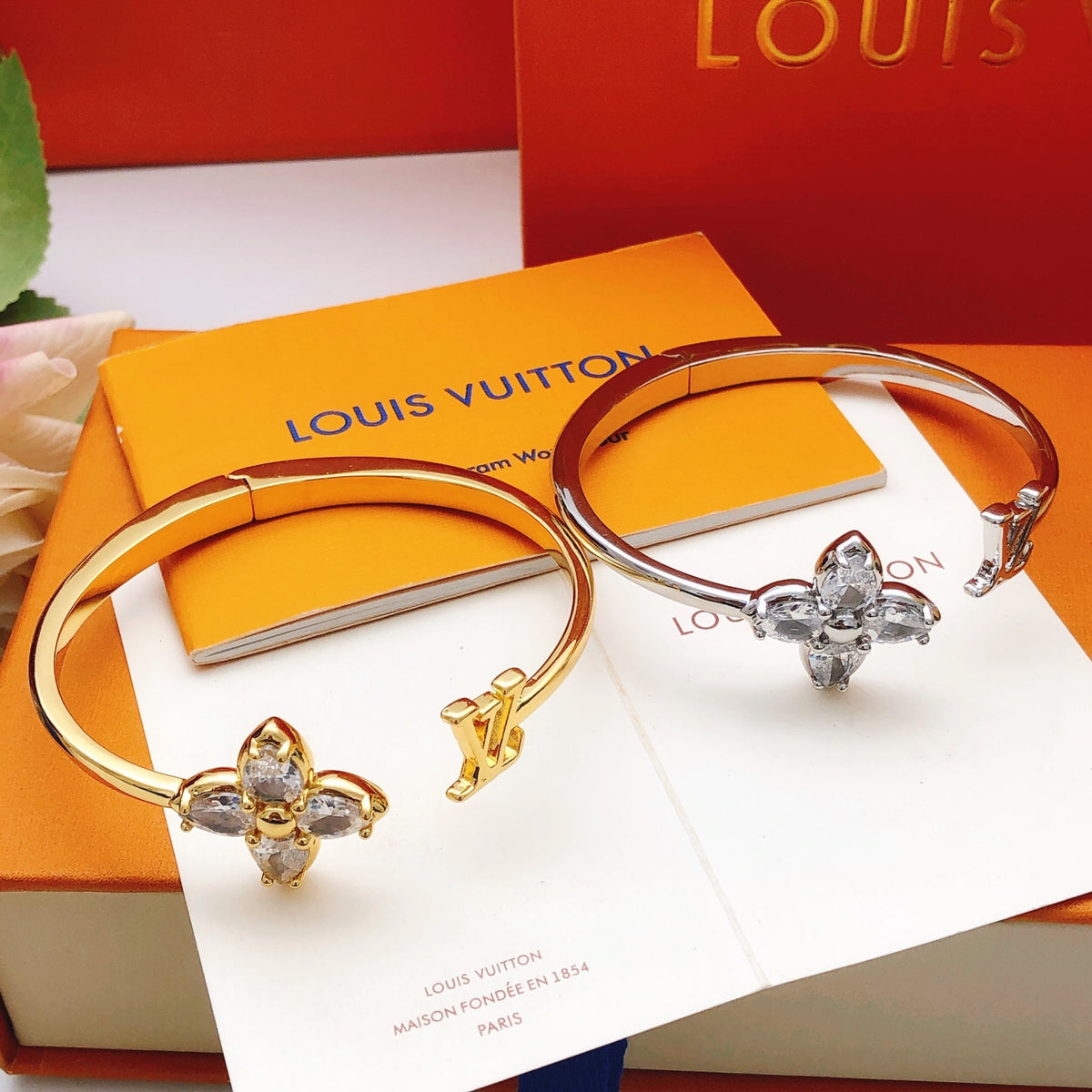 yellow brass crystal inlaid Bangle for women - alternate angle view 7