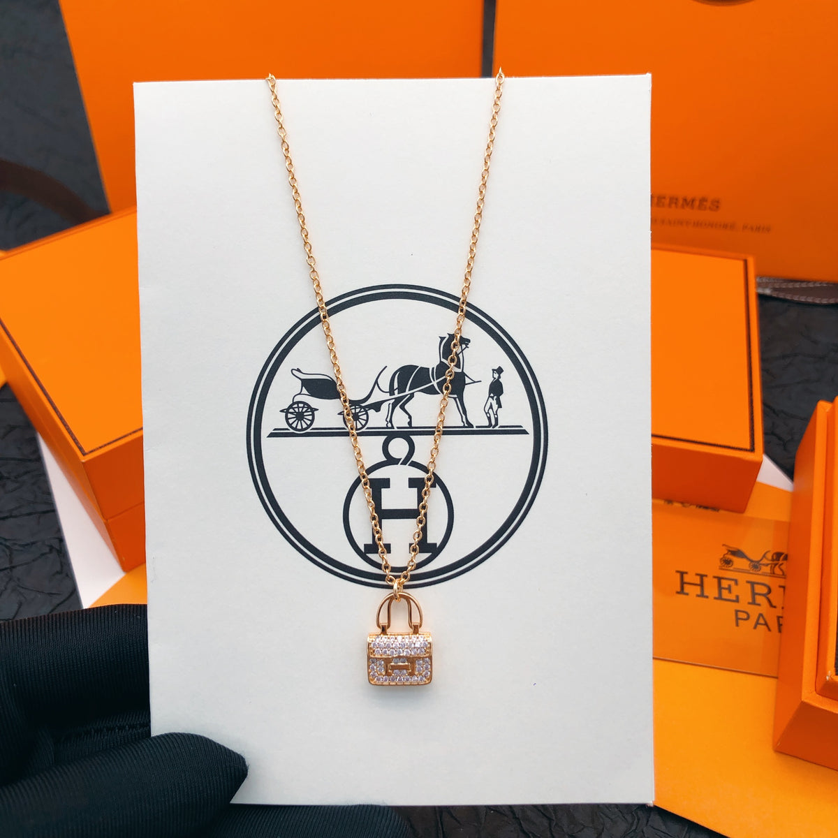 rose gold crystal rose Necklace for women - alternate angle view 3