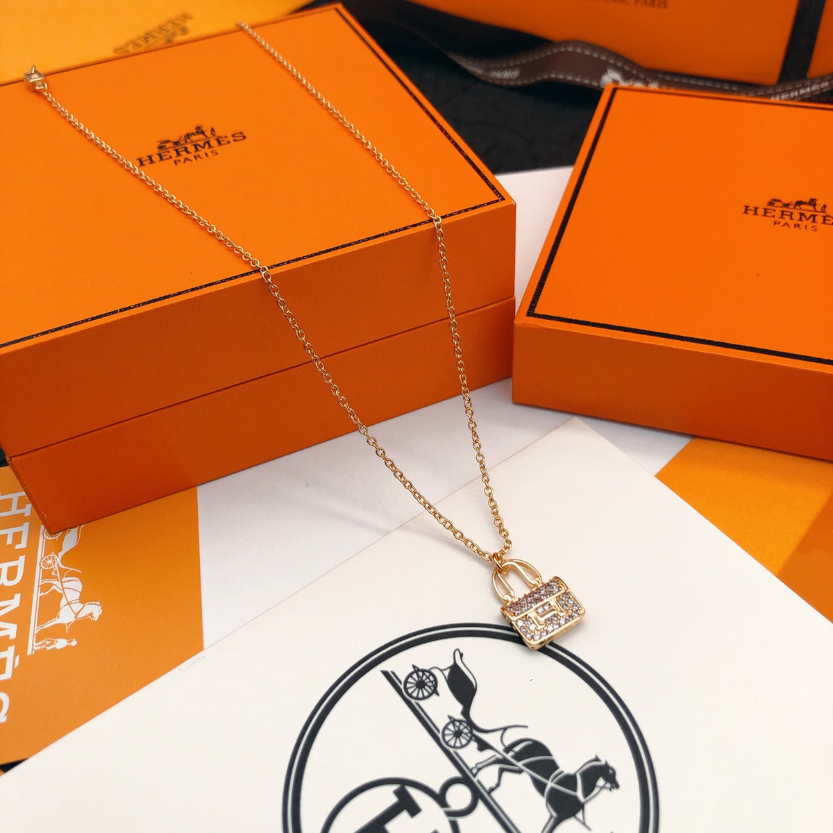 rose gold crystal rose Necklace for women - alternate angle view 4