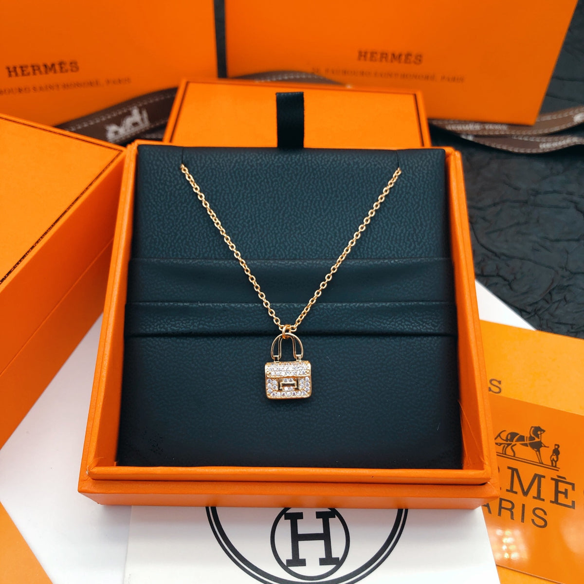 rose gold crystal rose Necklace for women - product detail view