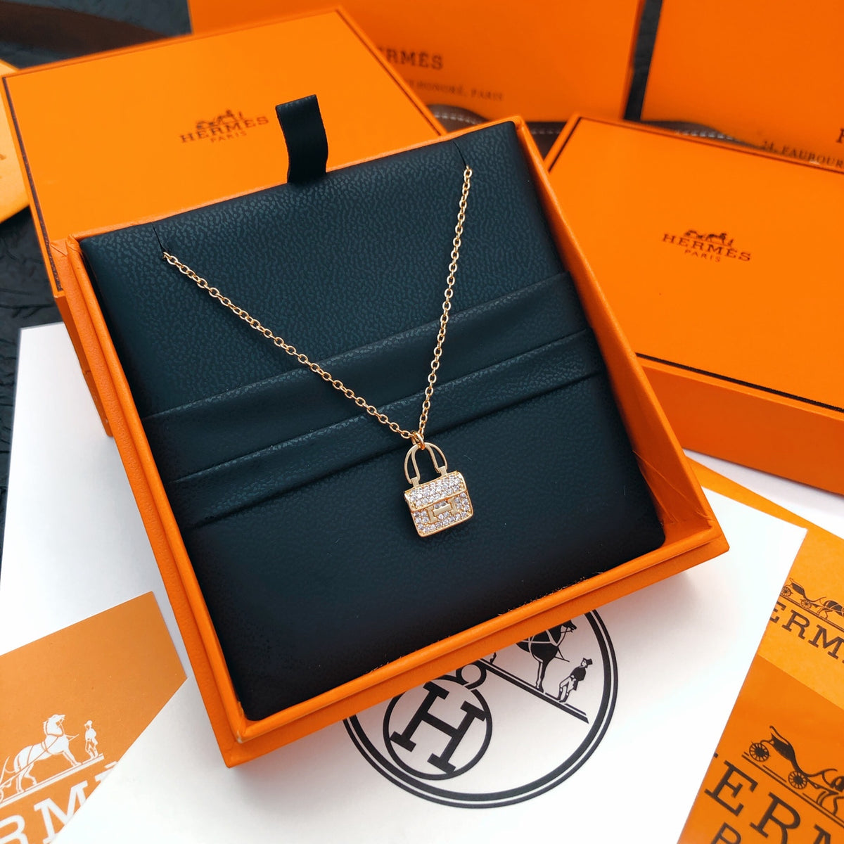 rose gold crystal rose Necklace for women - alternate angle view 2