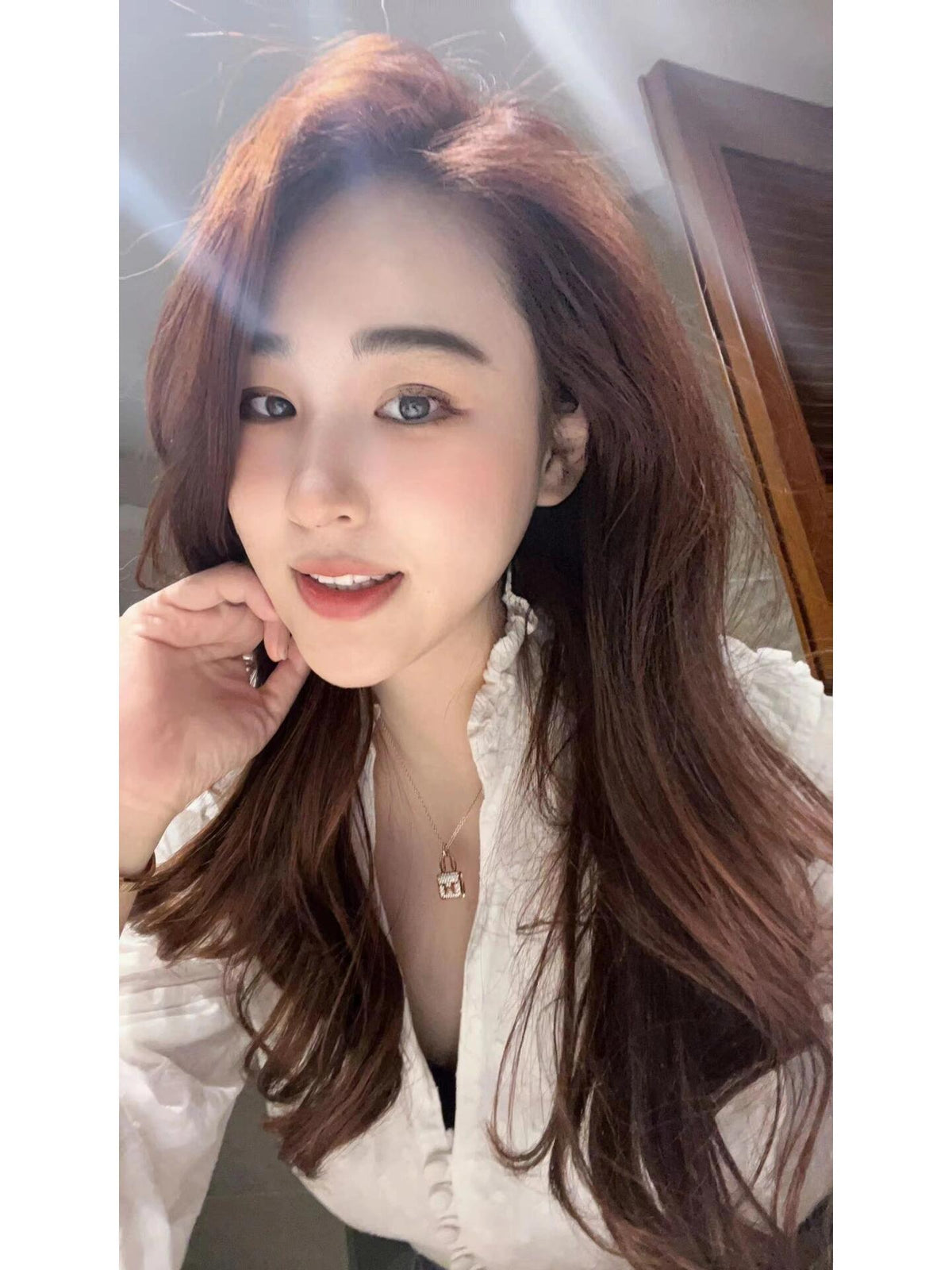 rose gold crystal rose Necklace for women - alternate angle view 9