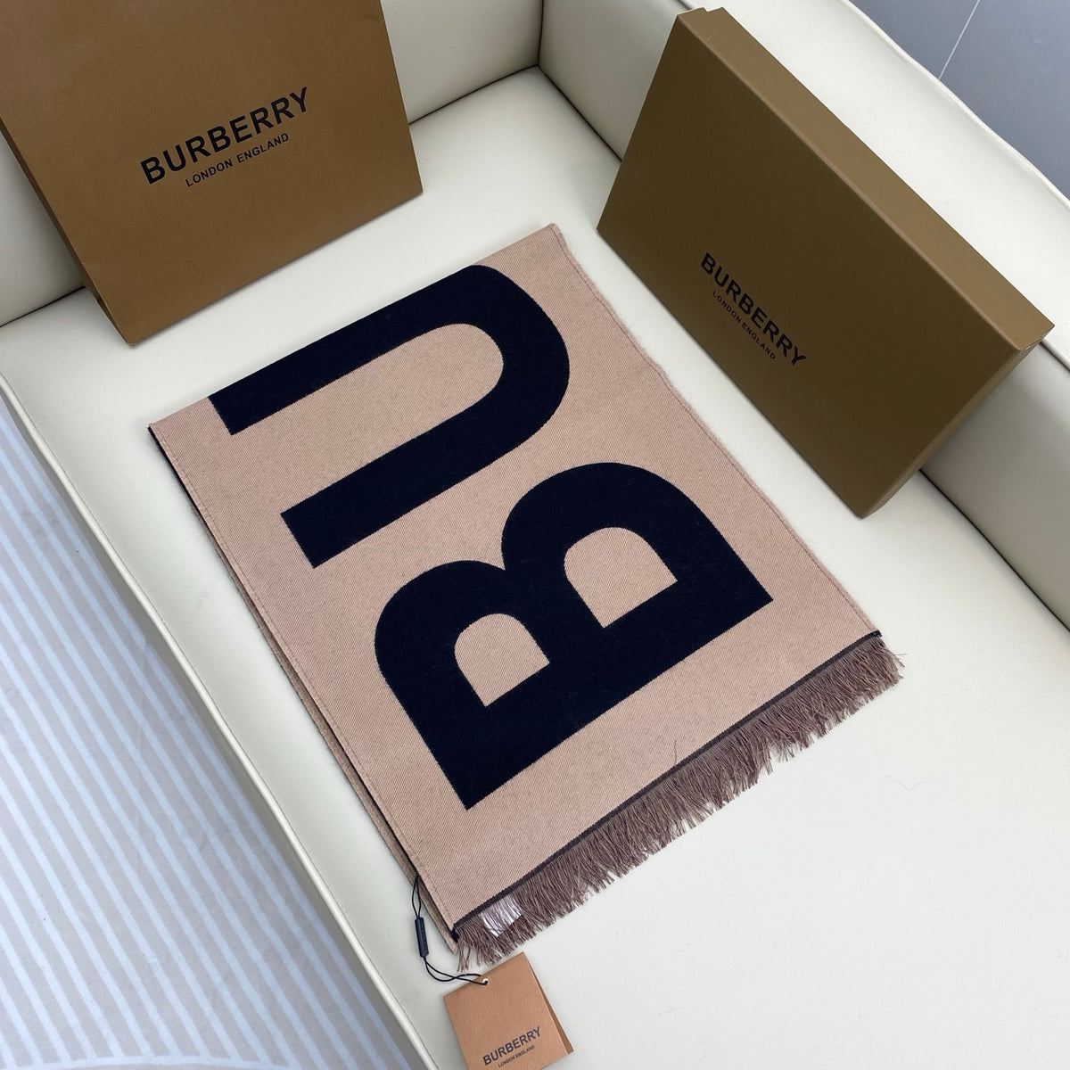 brown wool letter Scarf for men - alternate angle view 2