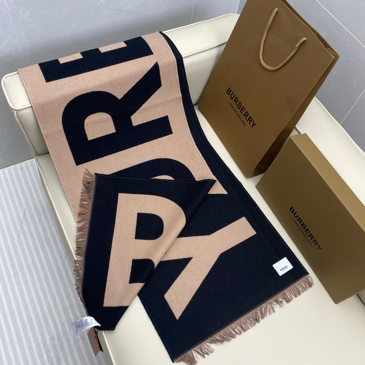 brown wool letter Scarf for men - alternate angle view 5