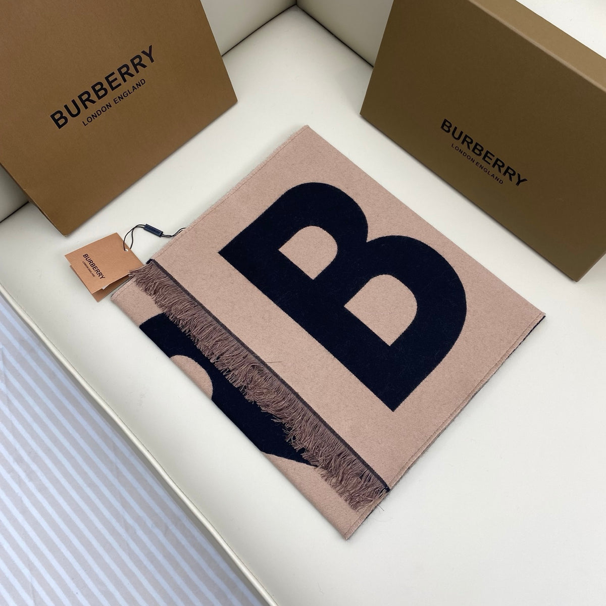 brown wool letter Scarf for men - product detail view