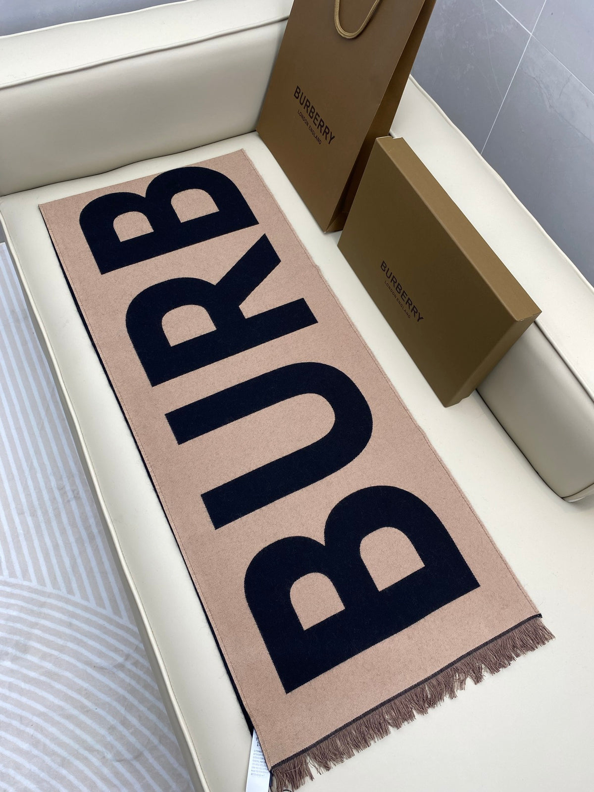 brown wool letter Scarf for men - alternate angle view 8