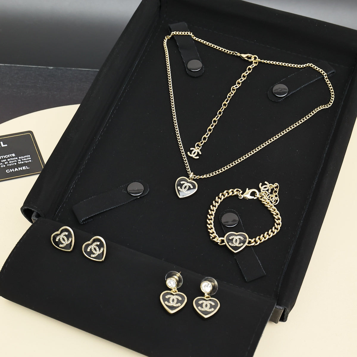 black and gold crystal heart Necklace for women - alternate angle view 8