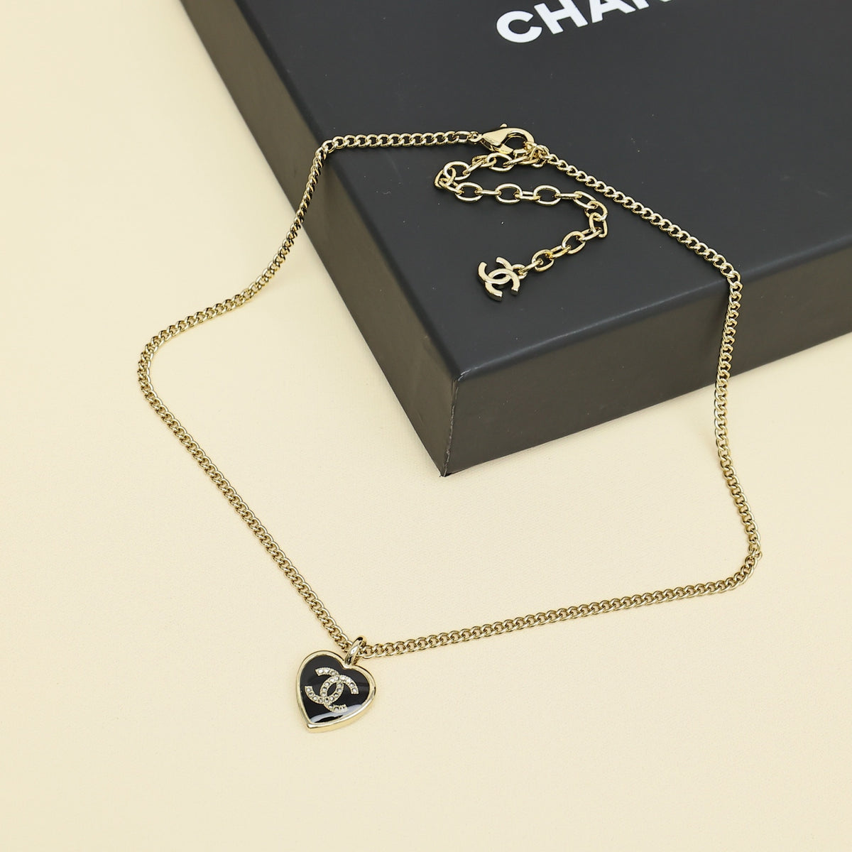 black and gold crystal heart Necklace for women - alternate angle view 3