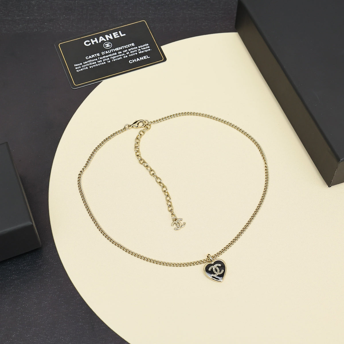 black and gold crystal heart Necklace for women - alternate angle view 2