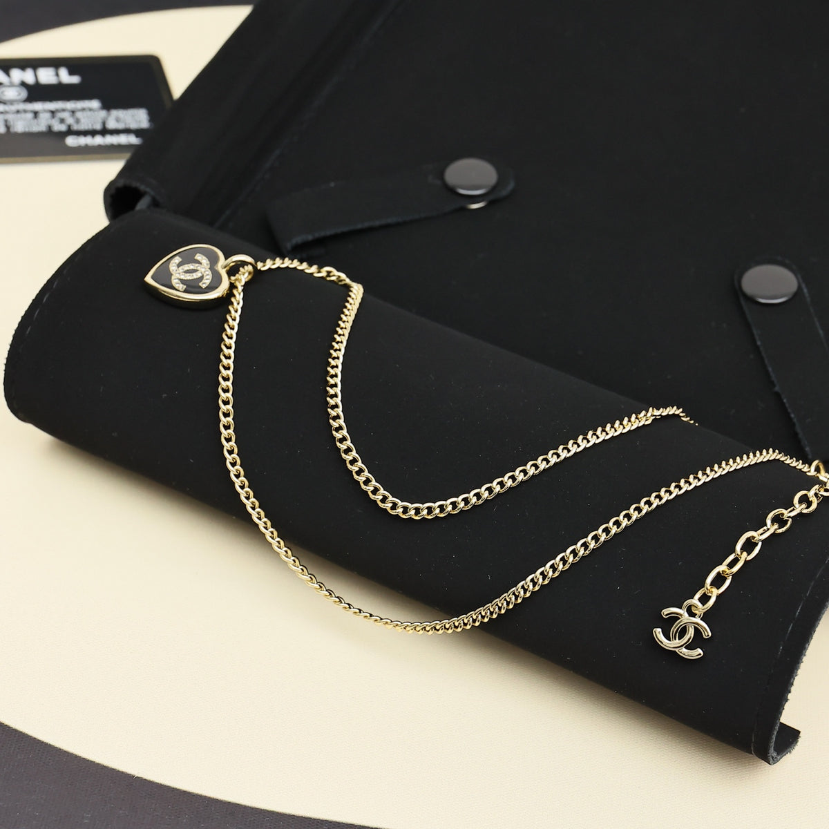 black and gold crystal heart Necklace for women - alternate angle view 7