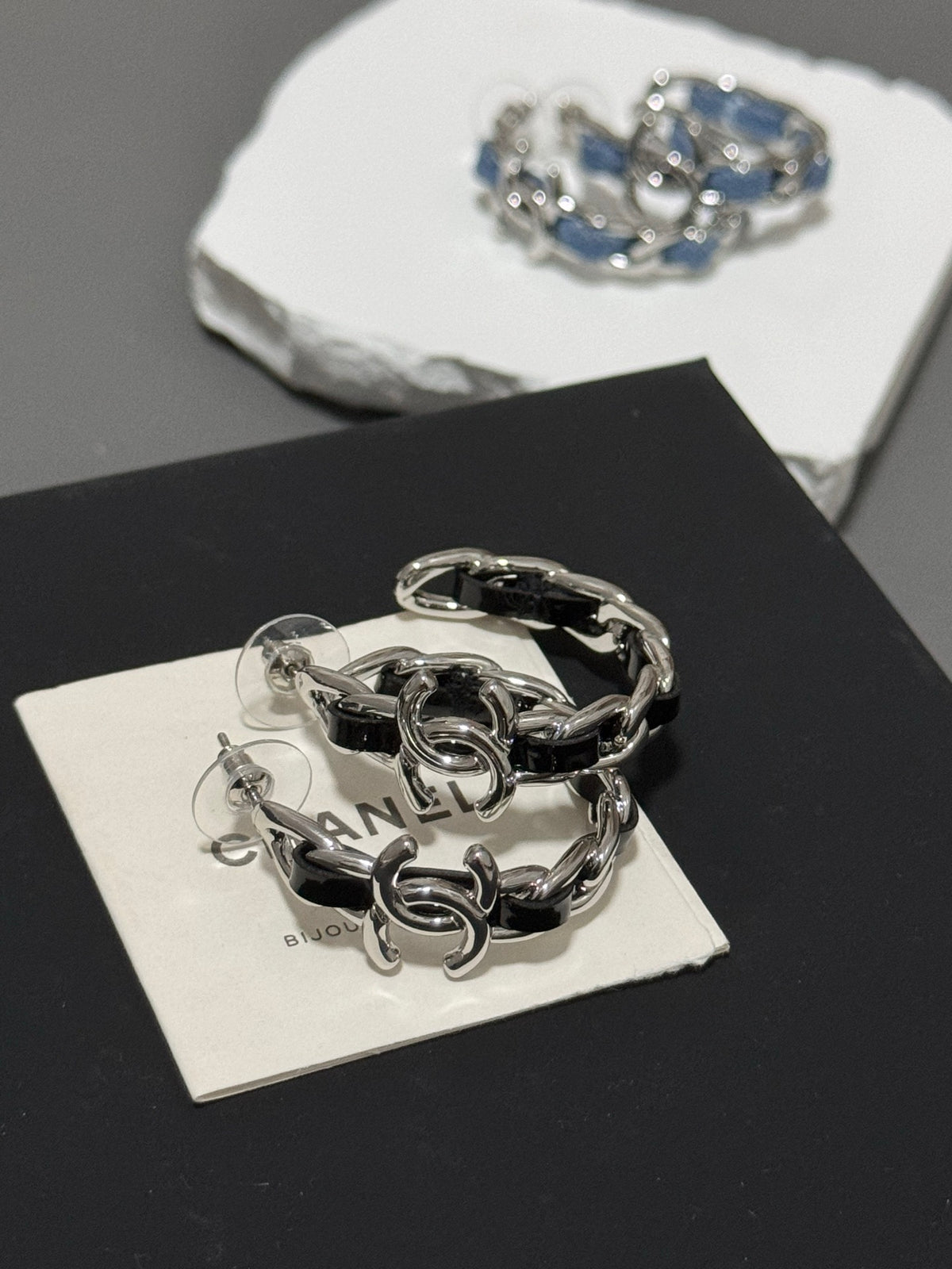 silver leather chain Drop Earrings for women - alternate angle view 4