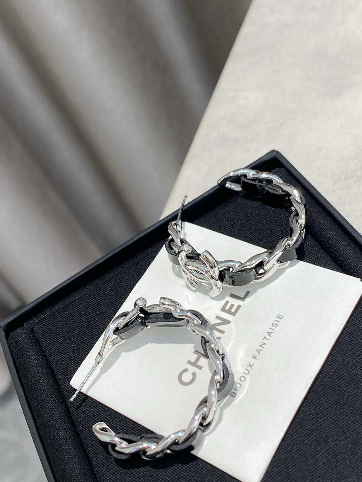 silver leather chain Drop Earrings for women - alternate angle view 9