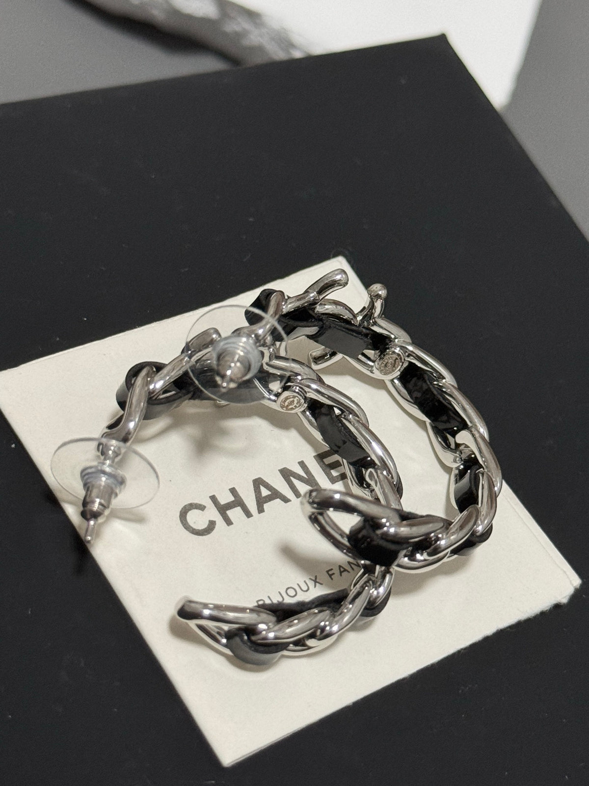 silver leather chain Drop Earrings for women - alternate angle view 6