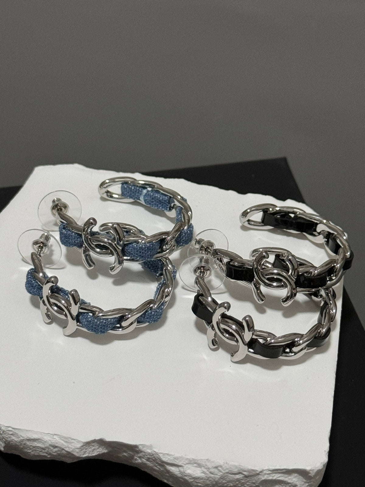 silver leather chain Drop Earrings for women - product detail view