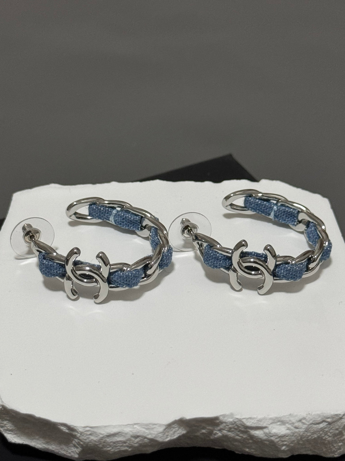 silver leather chain Drop Earrings for women - alternate angle view 5
