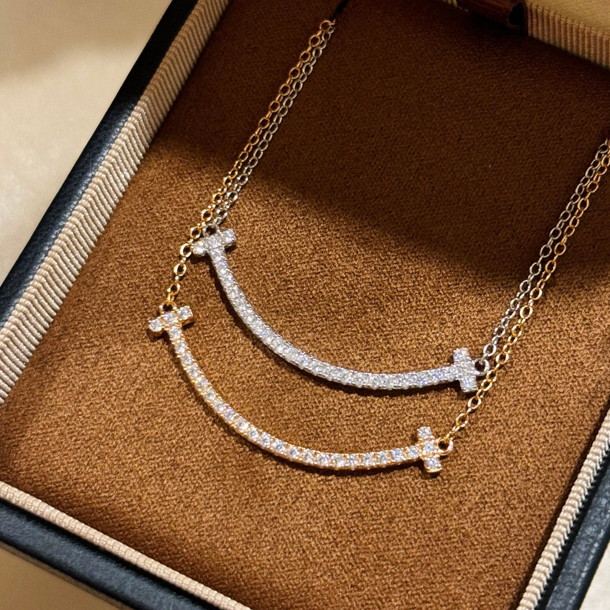 rose gold crystal rose Necklace for women - alternate angle view 6