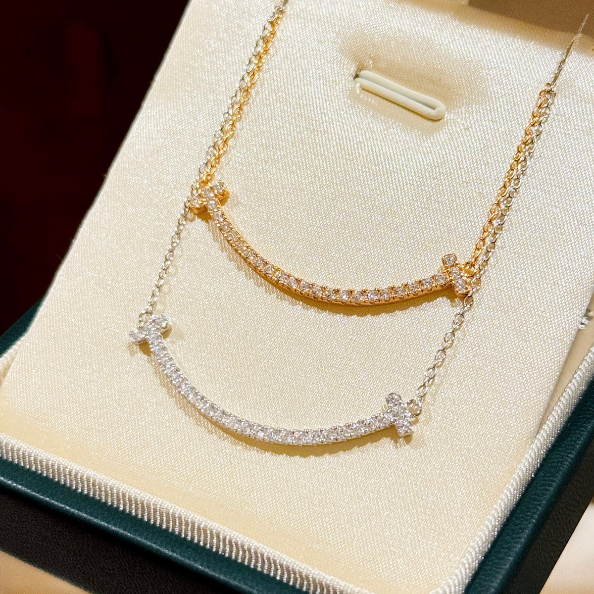 rose gold crystal rose Necklace for women - alternate angle view 3