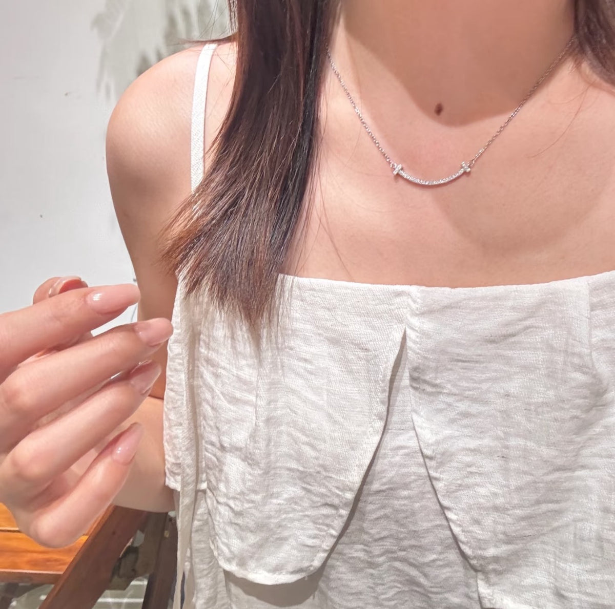 rose gold crystal rose Necklace for women - alternate angle view 4