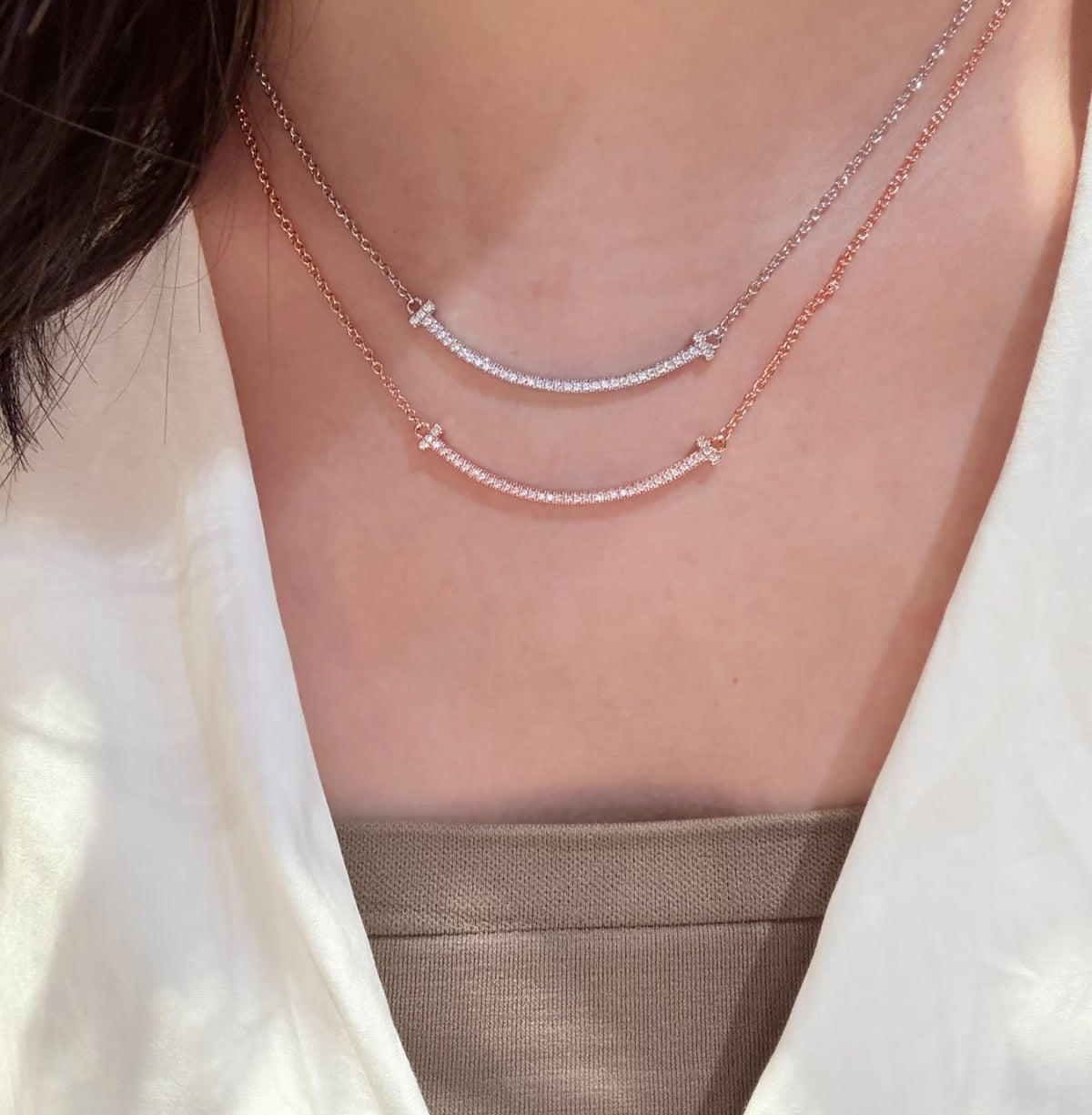 rose gold crystal rose Necklace for women - alternate angle view 2
