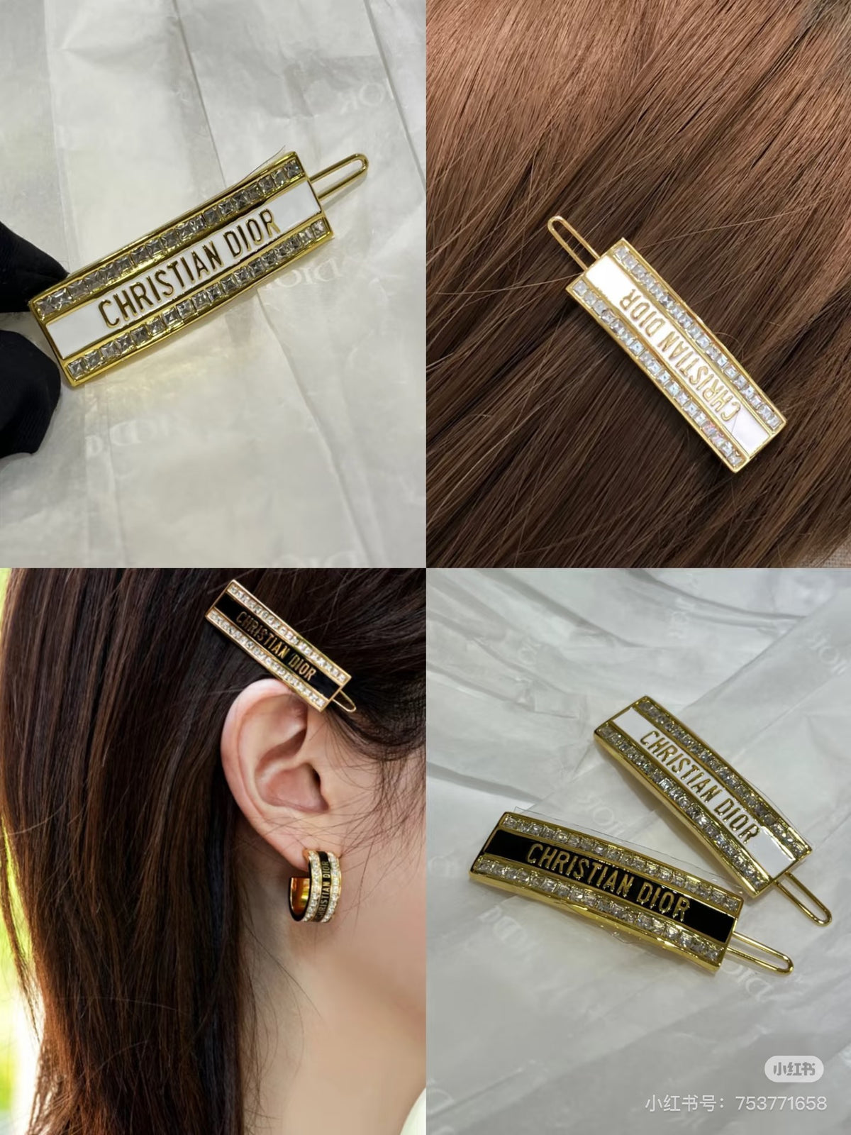 black and white crystal chain Hair Clip for women - alternate angle view 8