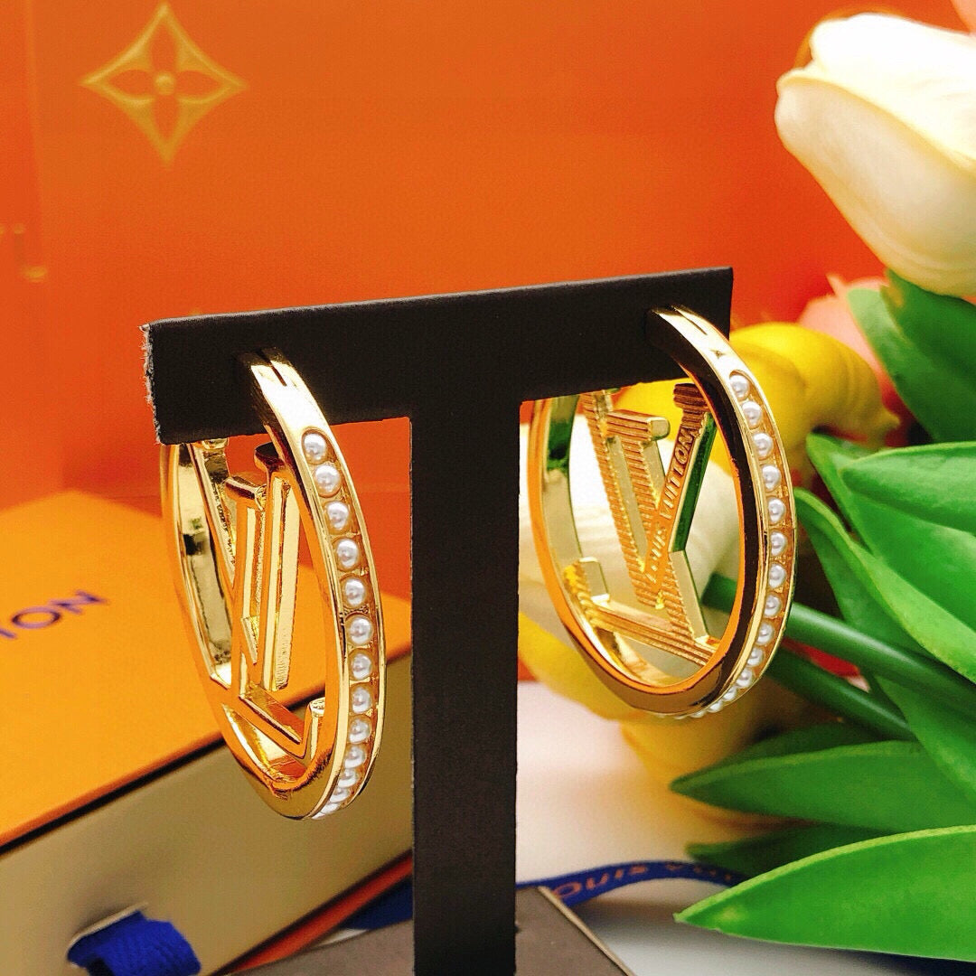 gold brass inlaid Drop Earrings for women - alternate angle view 9