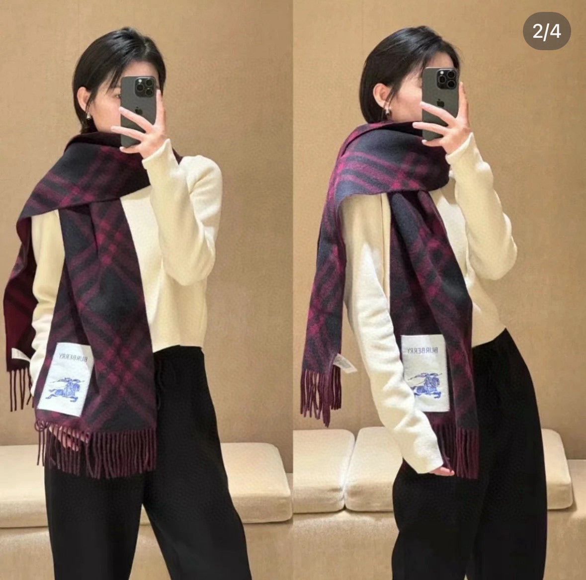 two-tone velvet tassel Scarf for men - alternate angle view 8