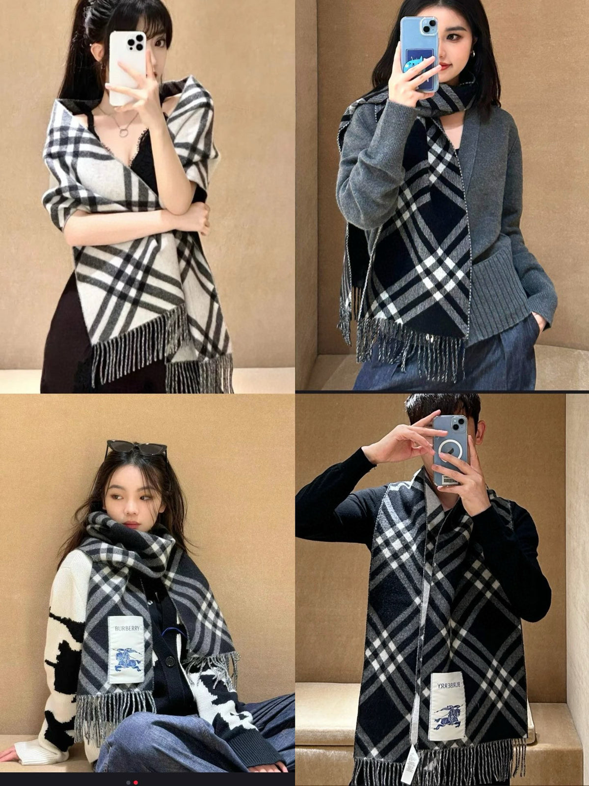 two-tone velvet tassel Scarf for men - alternate angle view 3