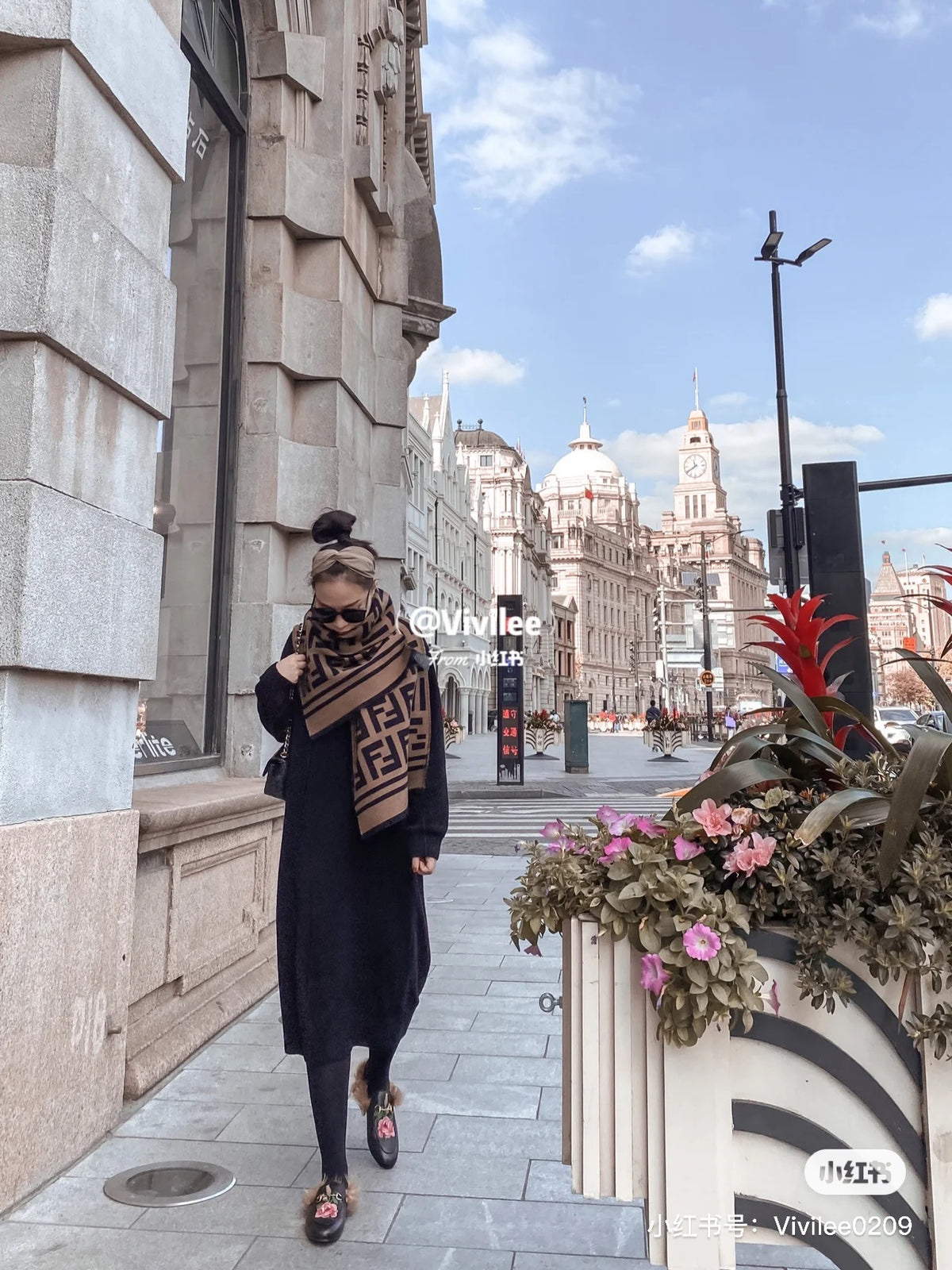 wool floral Scarf for women - alternate angle view 2