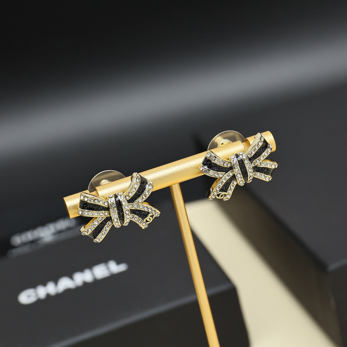 black and gold enamel butterfly Stud Earrings for women - alternate angle view 4
