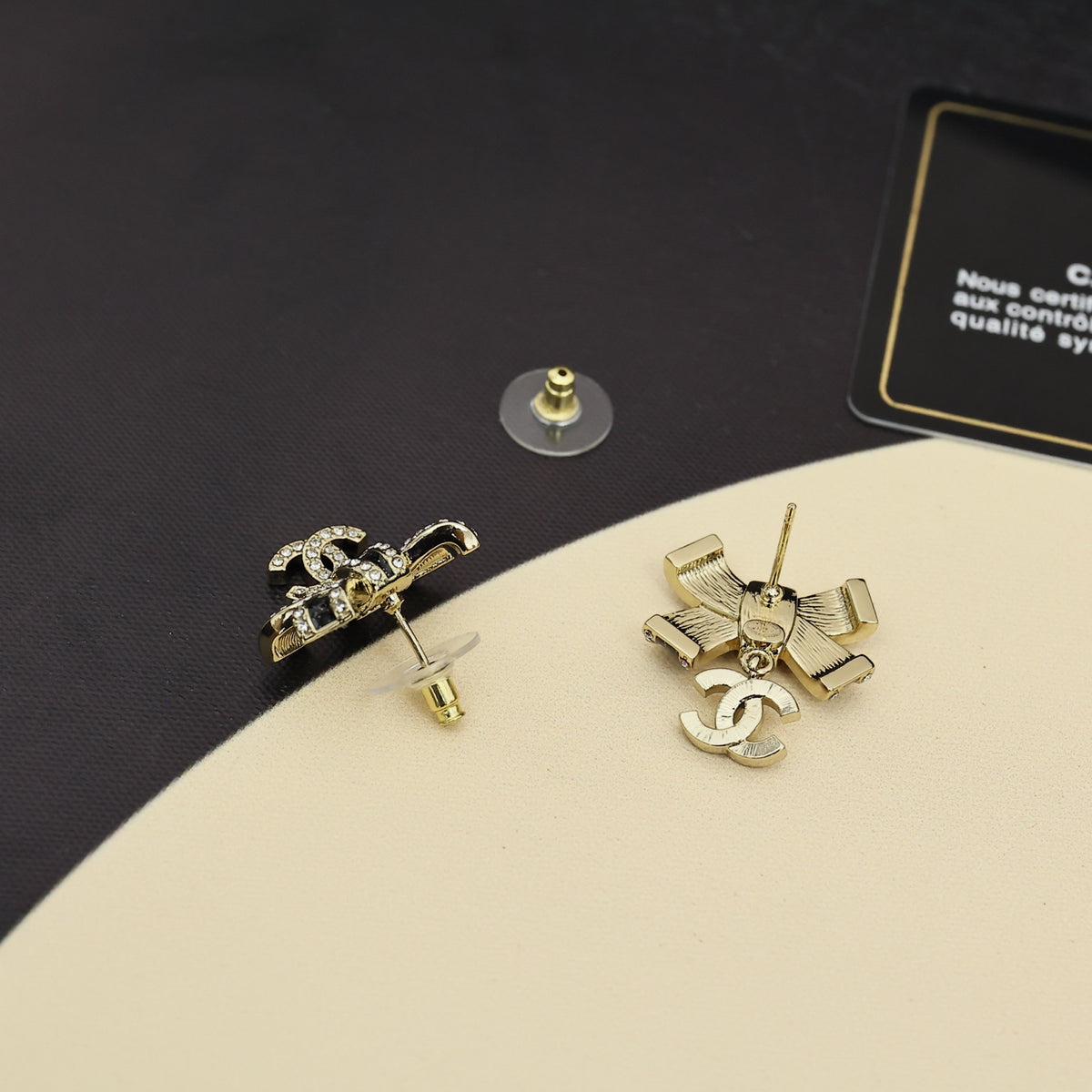 black and gold enamel butterfly Stud Earrings for women - alternate angle view 2