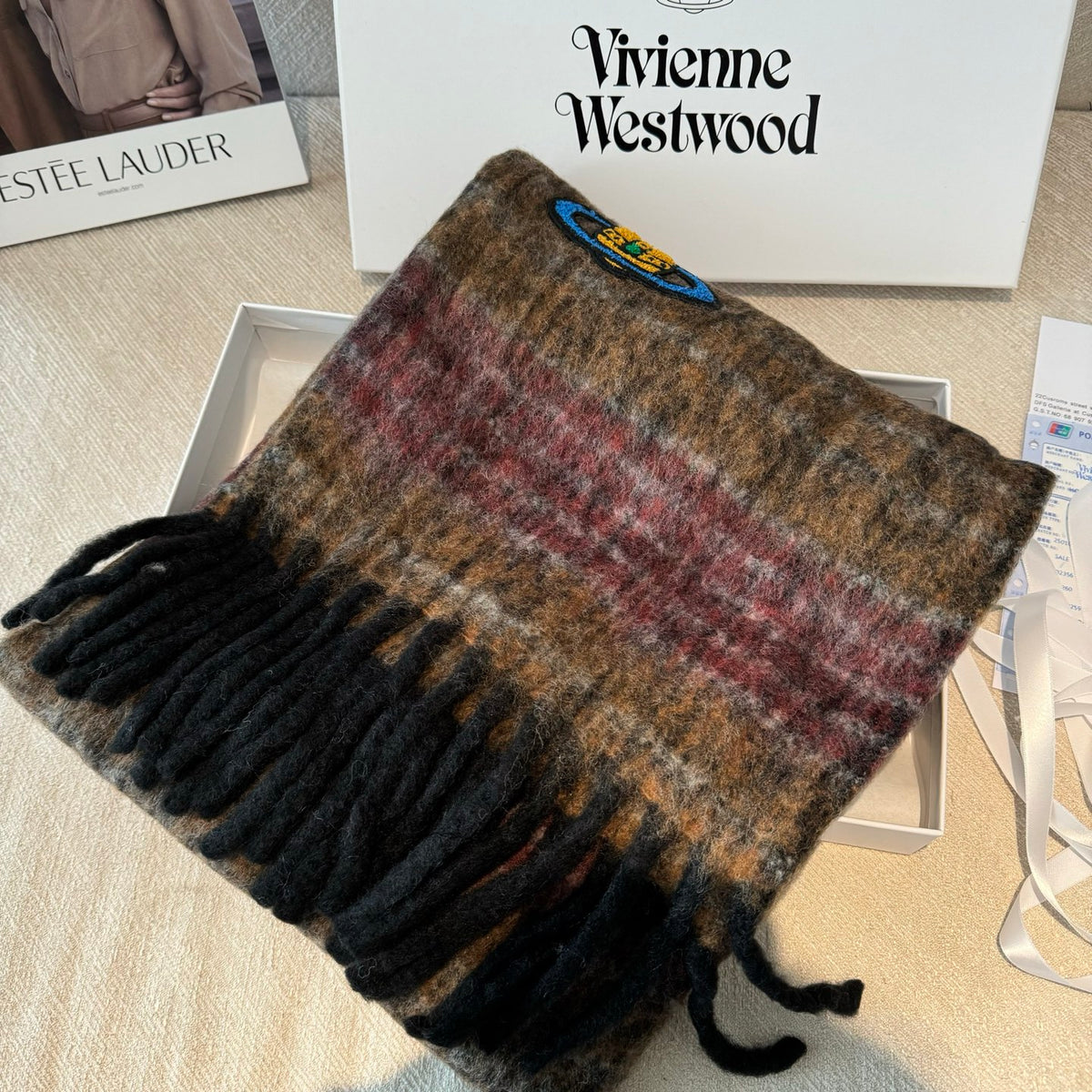 tricolor minimalist Scarf for women - alternate angle view 4