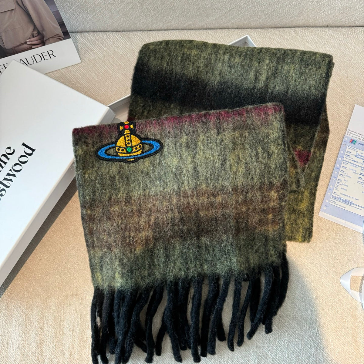 tricolor minimalist Scarf for women - alternate angle view 5