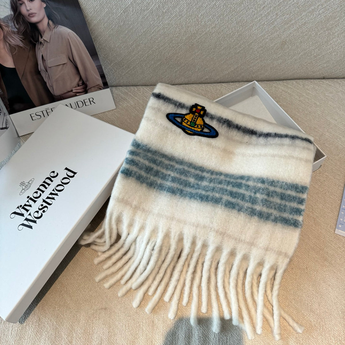 tricolor minimalist Scarf for women - alternate angle view 3