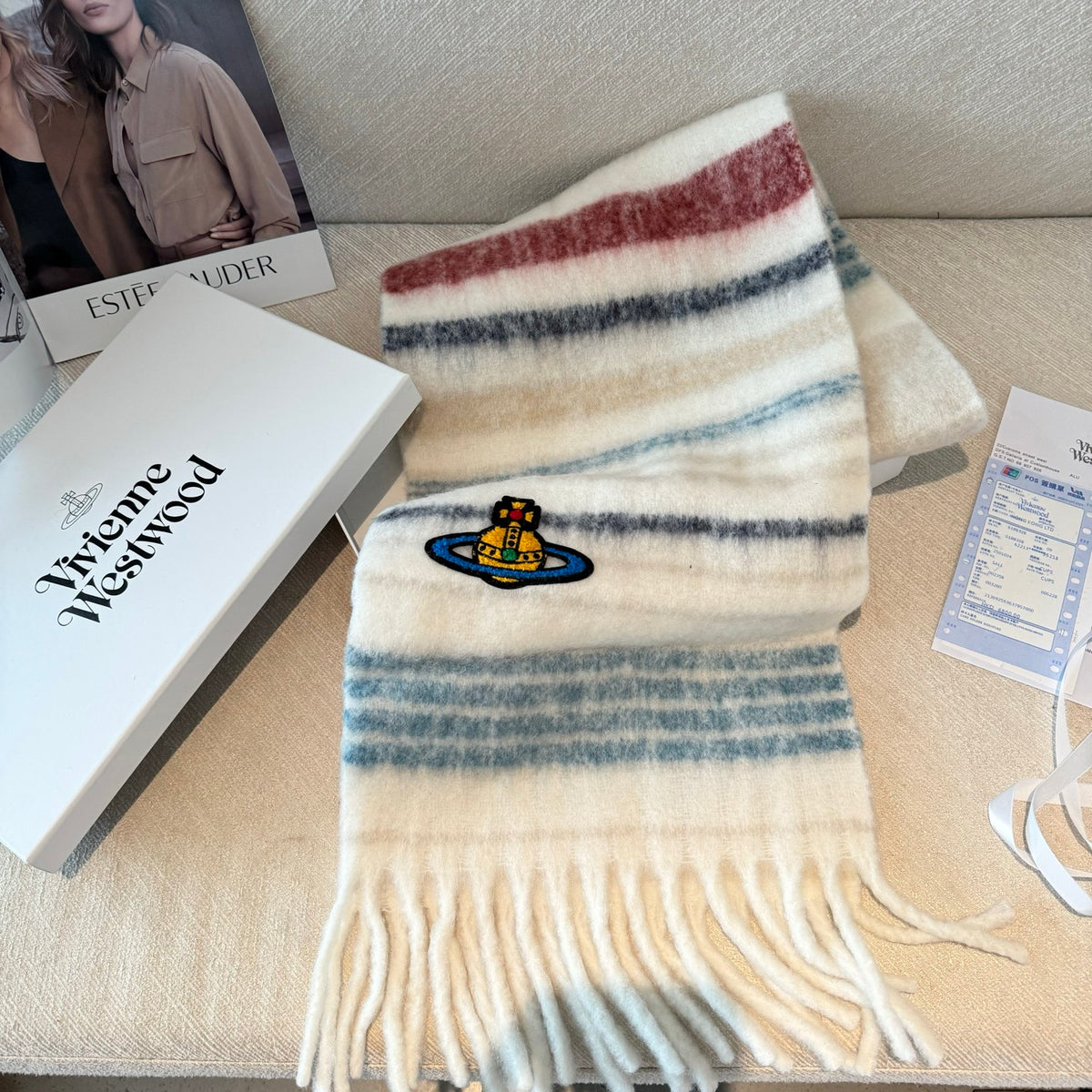 tricolor minimalist Scarf for women - alternate angle view 4