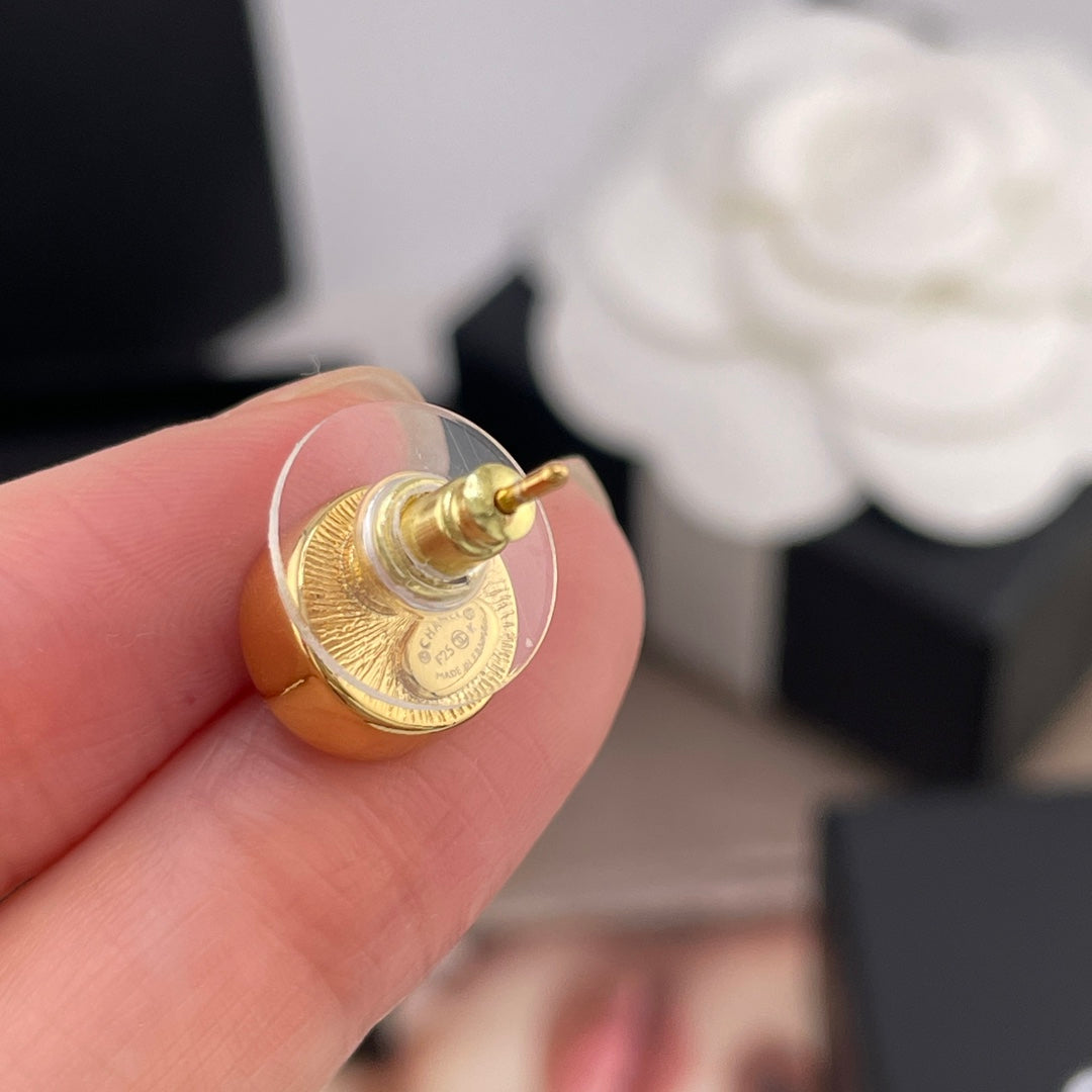 gold enamel vintage Stud Earrings for unisex couple - alternate angle view 9