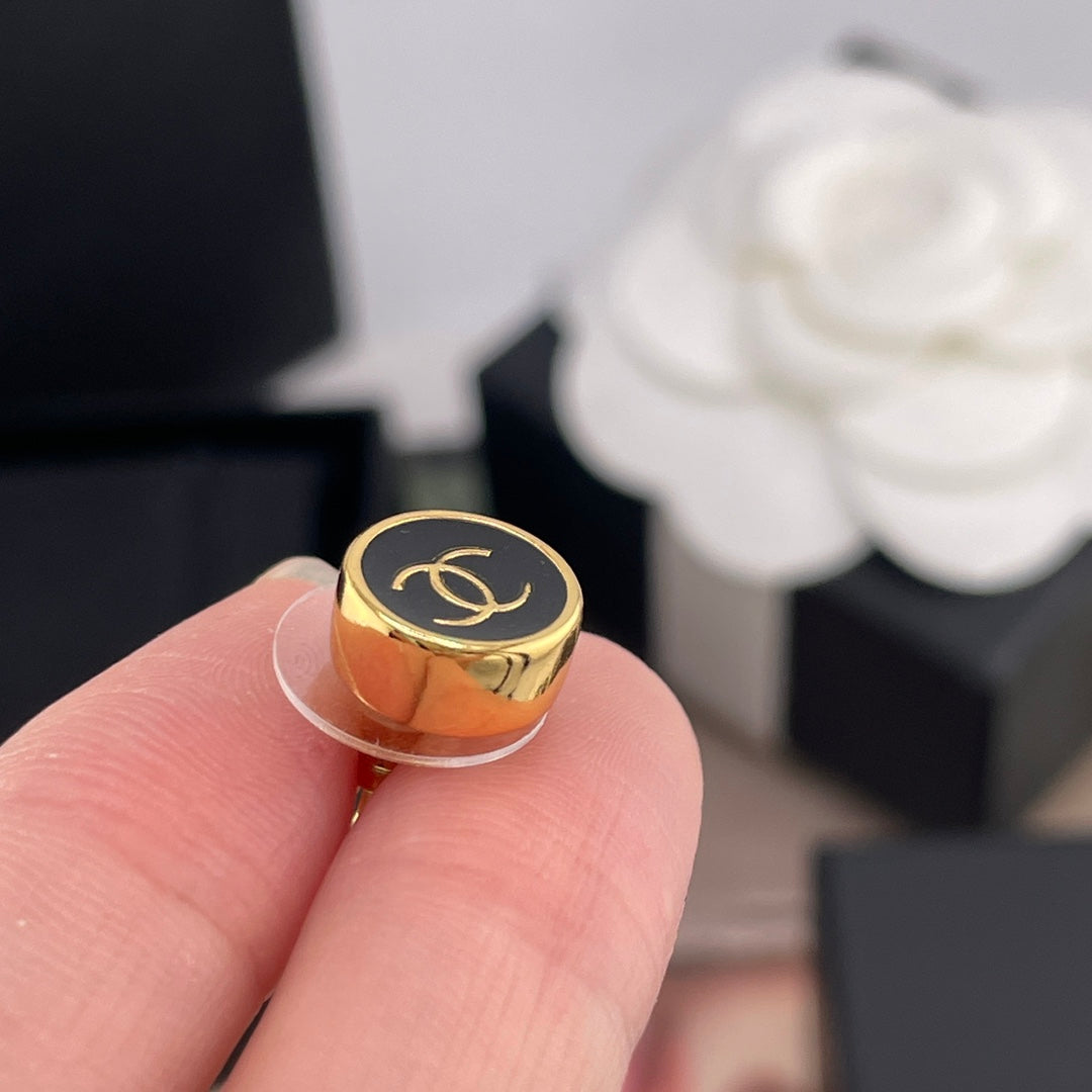 gold enamel vintage Stud Earrings for unisex couple - alternate angle view 8