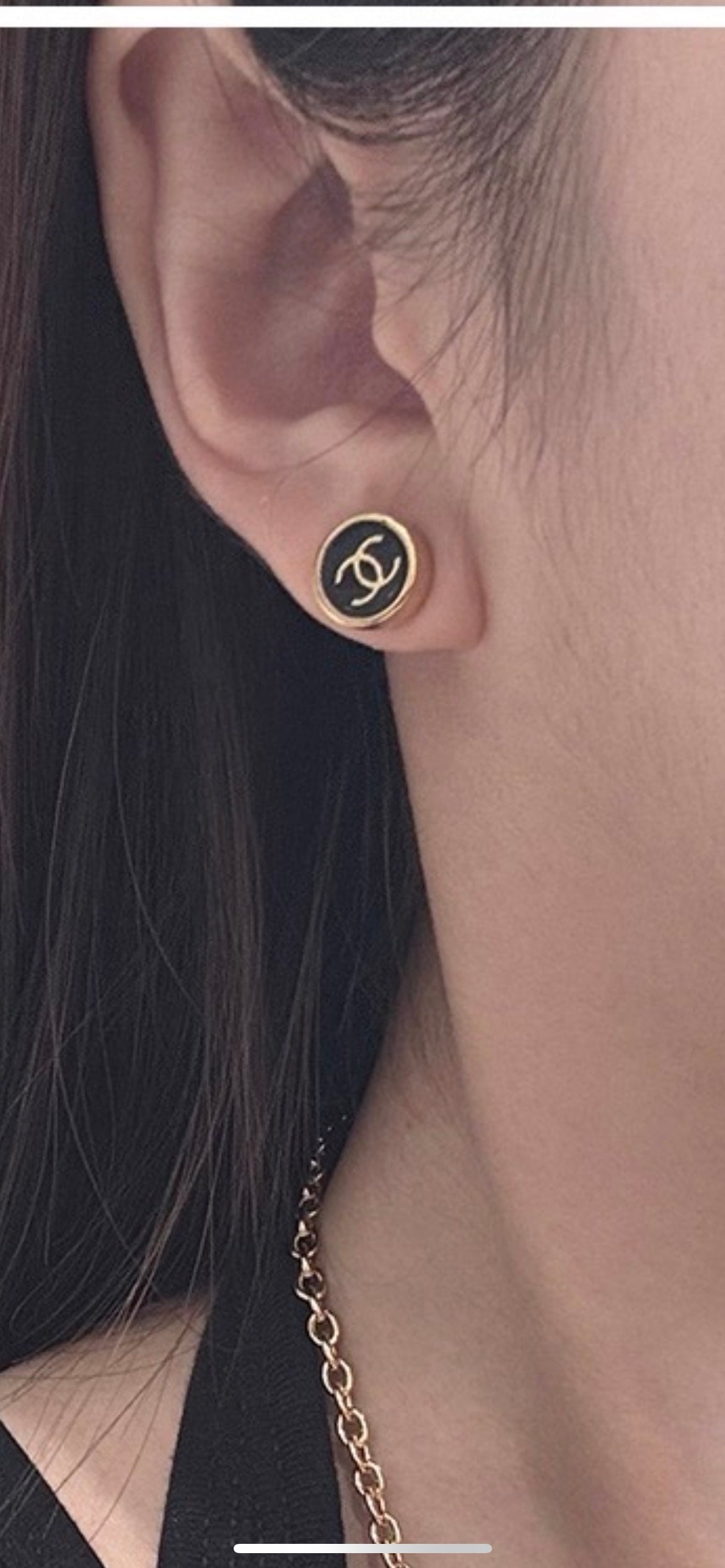 gold enamel vintage Stud Earrings for unisex couple - alternate angle view 4