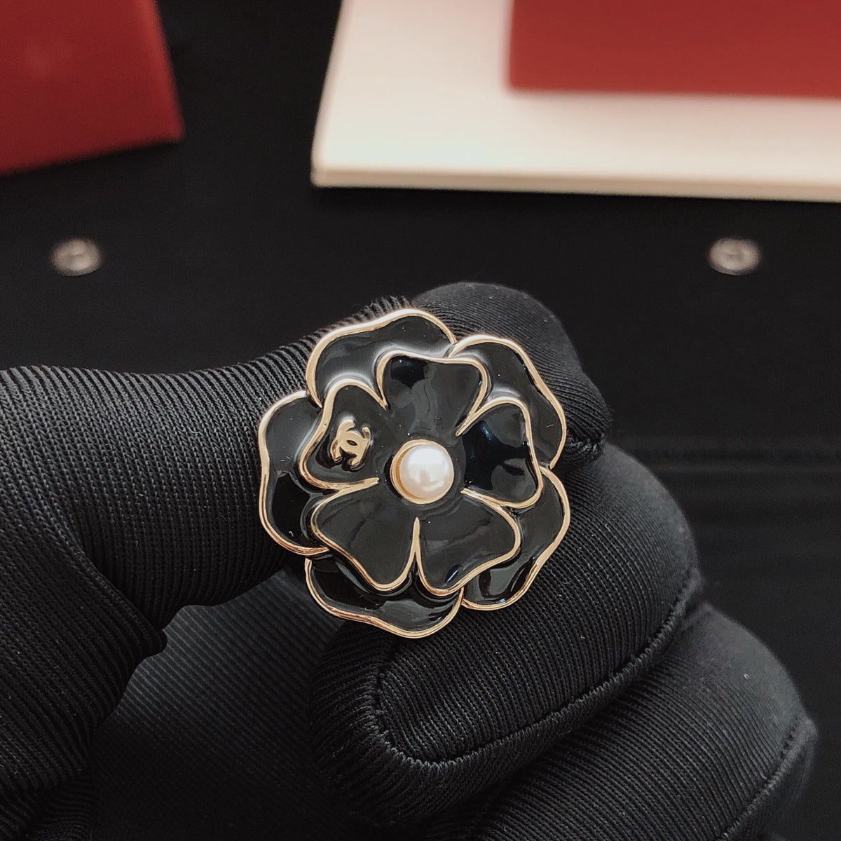 black brass floral Stud Earrings for women - alternate angle view 4