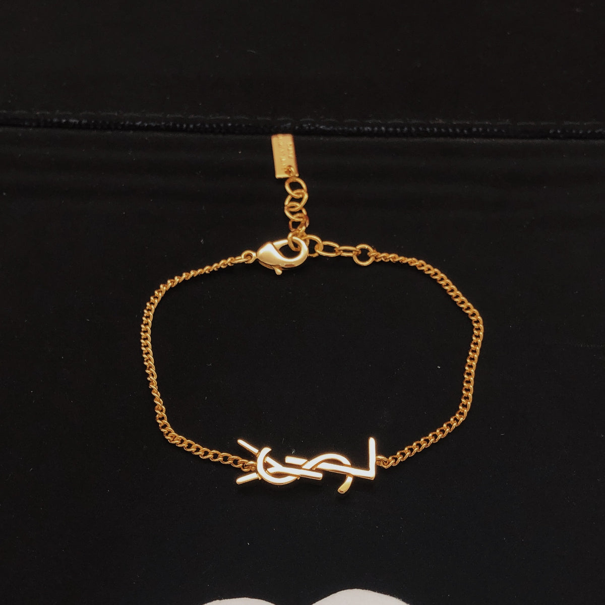 yellow brass letter Bracelet for women - alternate angle view 2