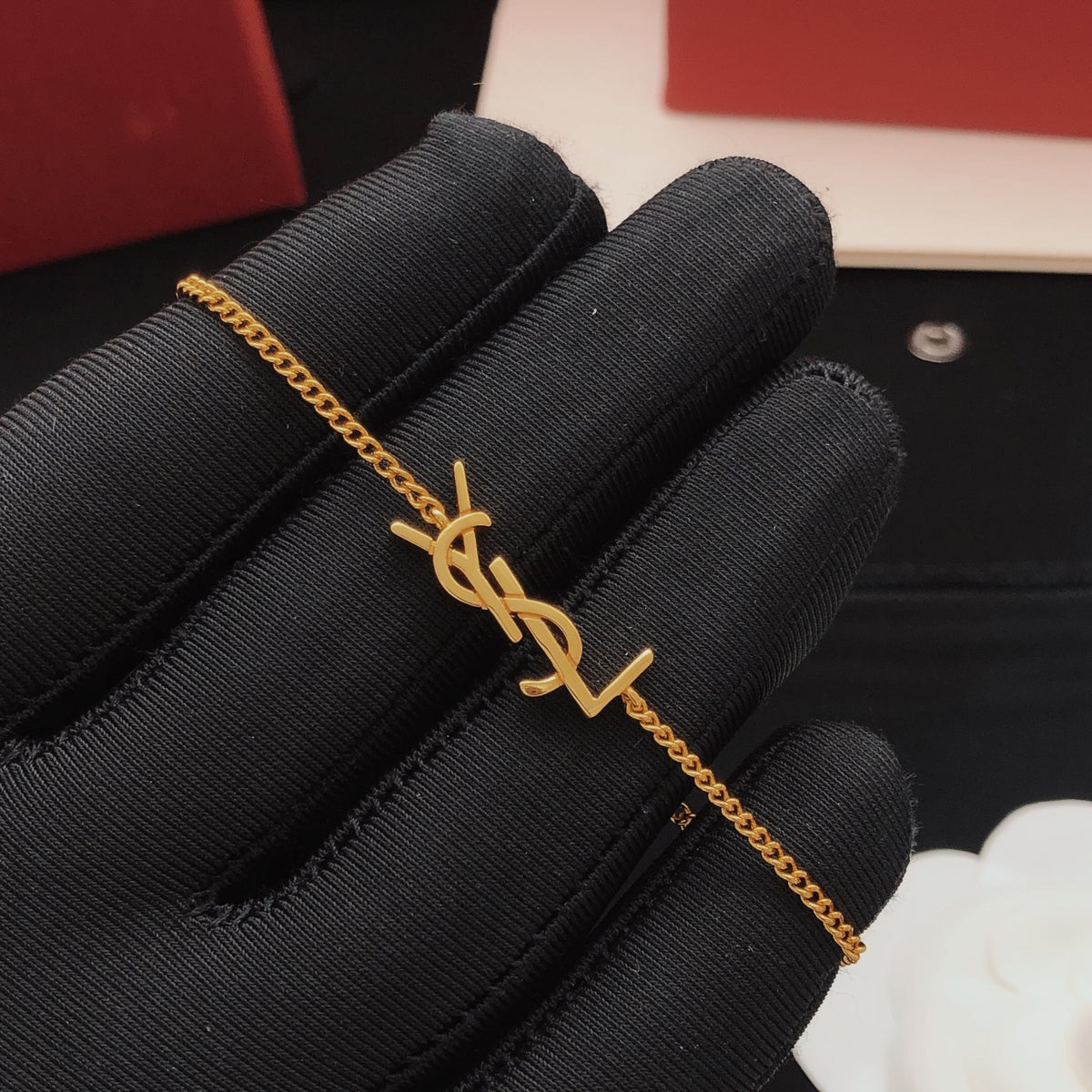 yellow brass letter Bracelet for women - alternate angle view 5