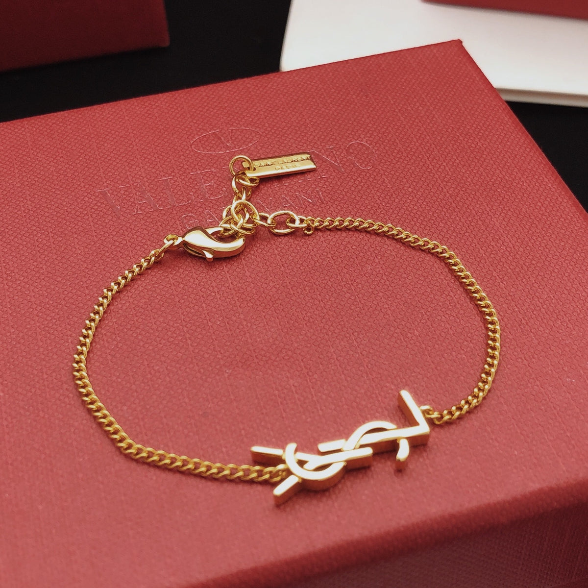 yellow brass letter Bracelet for women - product detail view