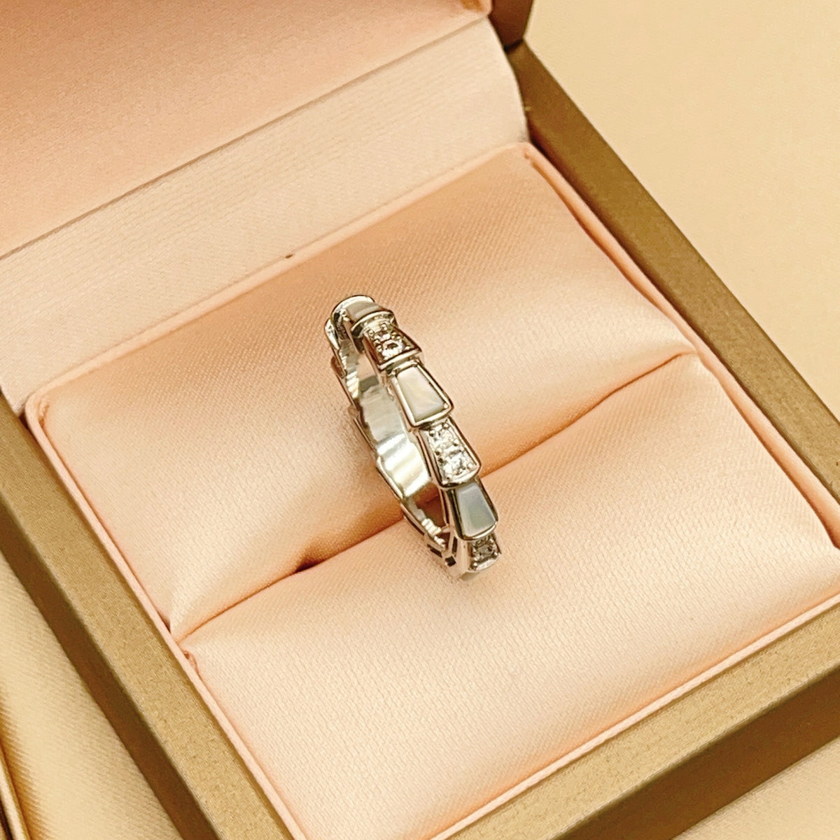 silver brass crystal inlaid Ring for women - alternate angle view 4