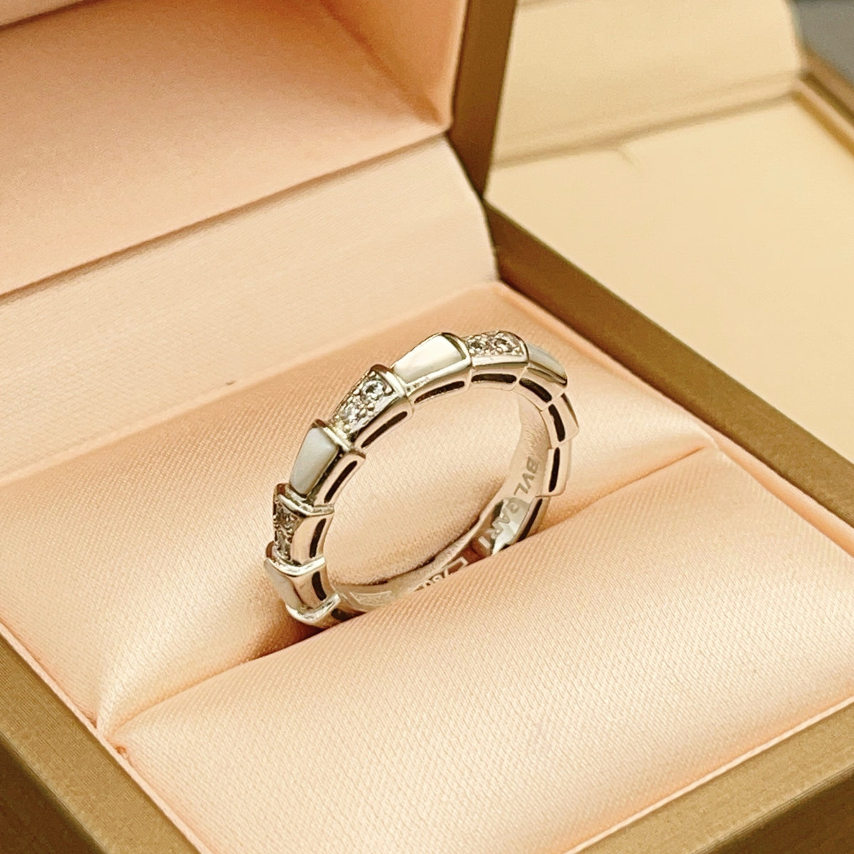 silver brass crystal inlaid Ring for women - alternate angle view 2