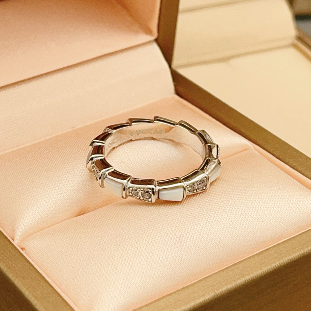 silver brass crystal inlaid Ring for women - product detail view