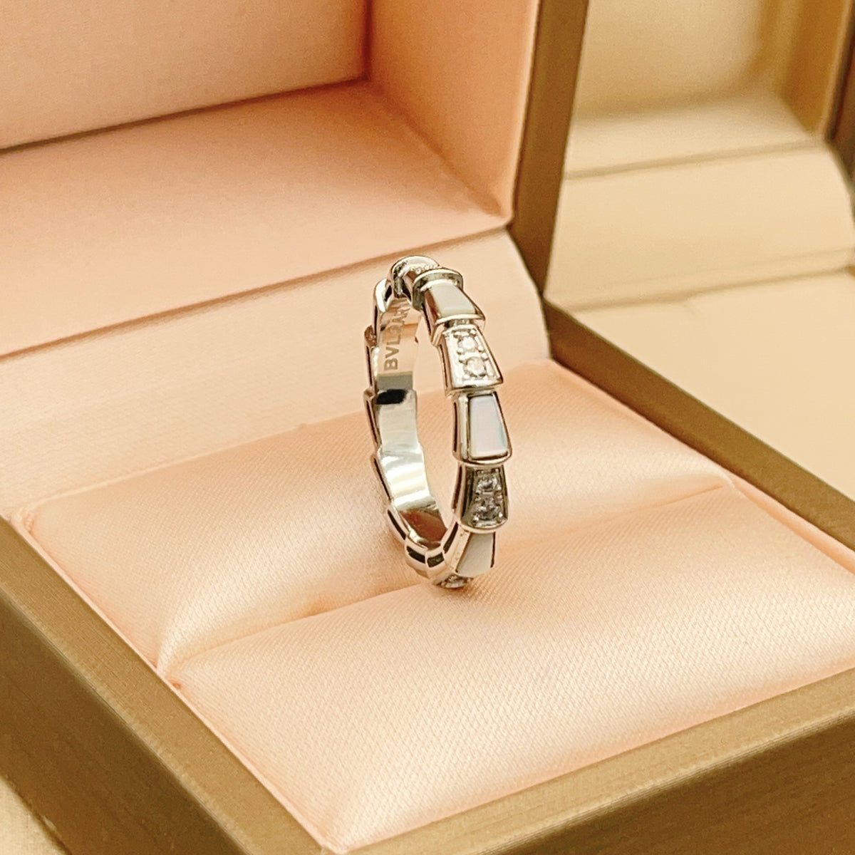 silver brass crystal inlaid Ring for women - alternate angle view 3