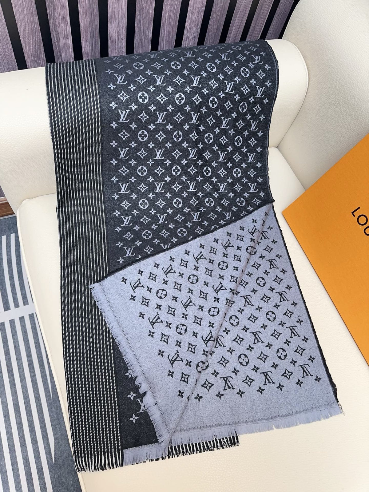 light gray wool floral Shawl for women - alternate angle view 5