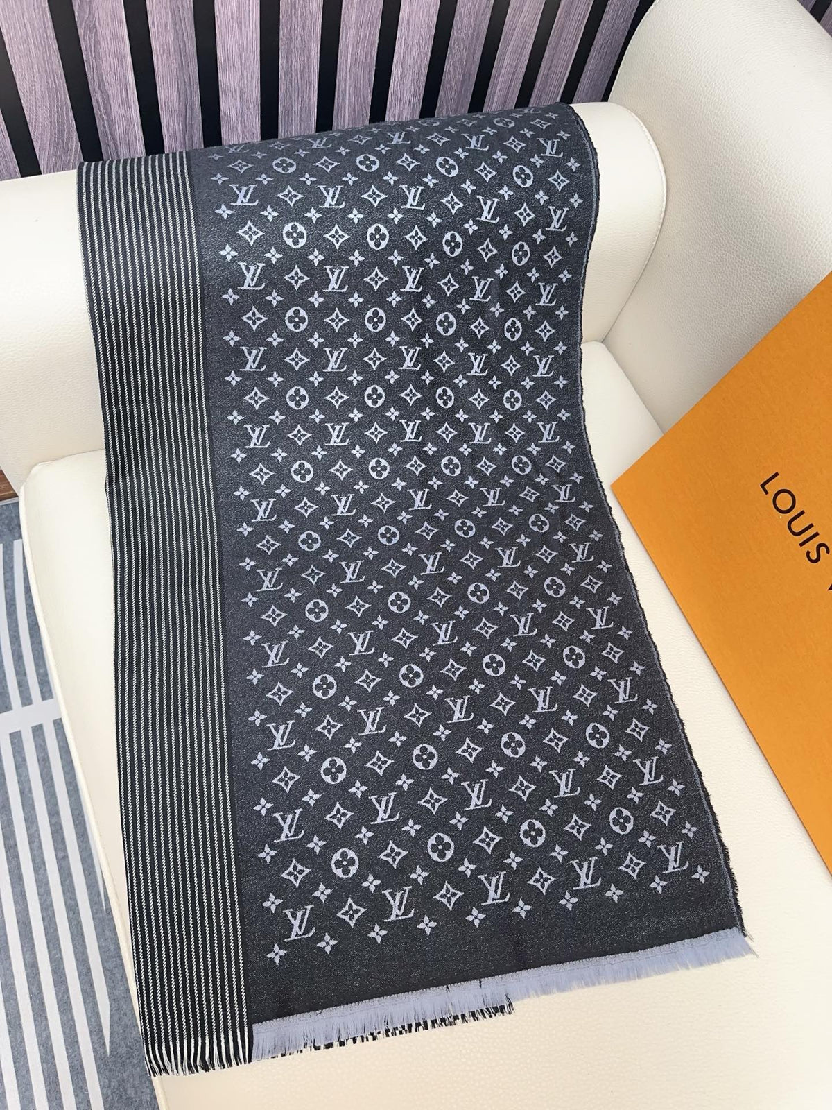 light gray wool floral Shawl for women - alternate angle view 4