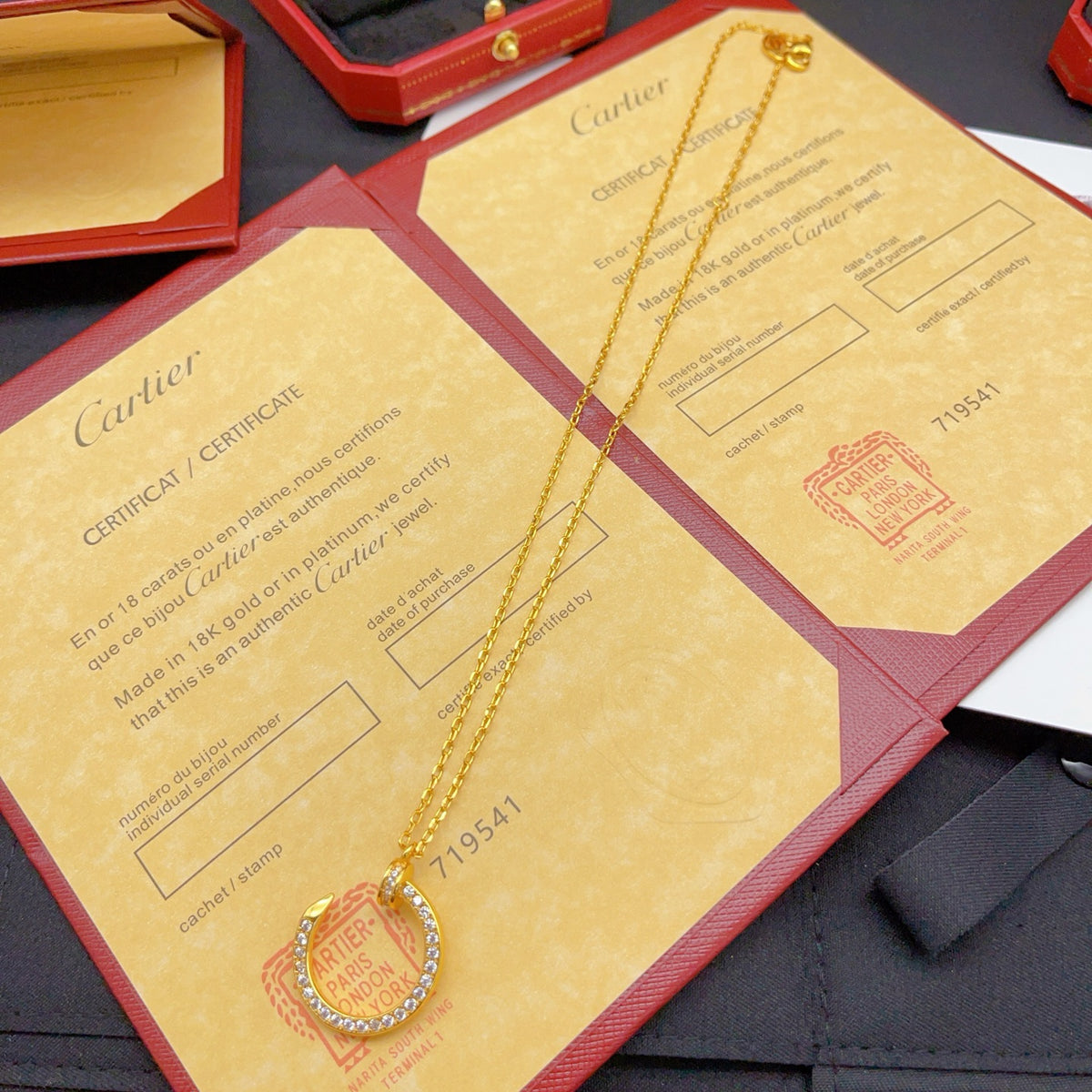 gold brass crystal inlaid Necklace for women - alternate angle view 4